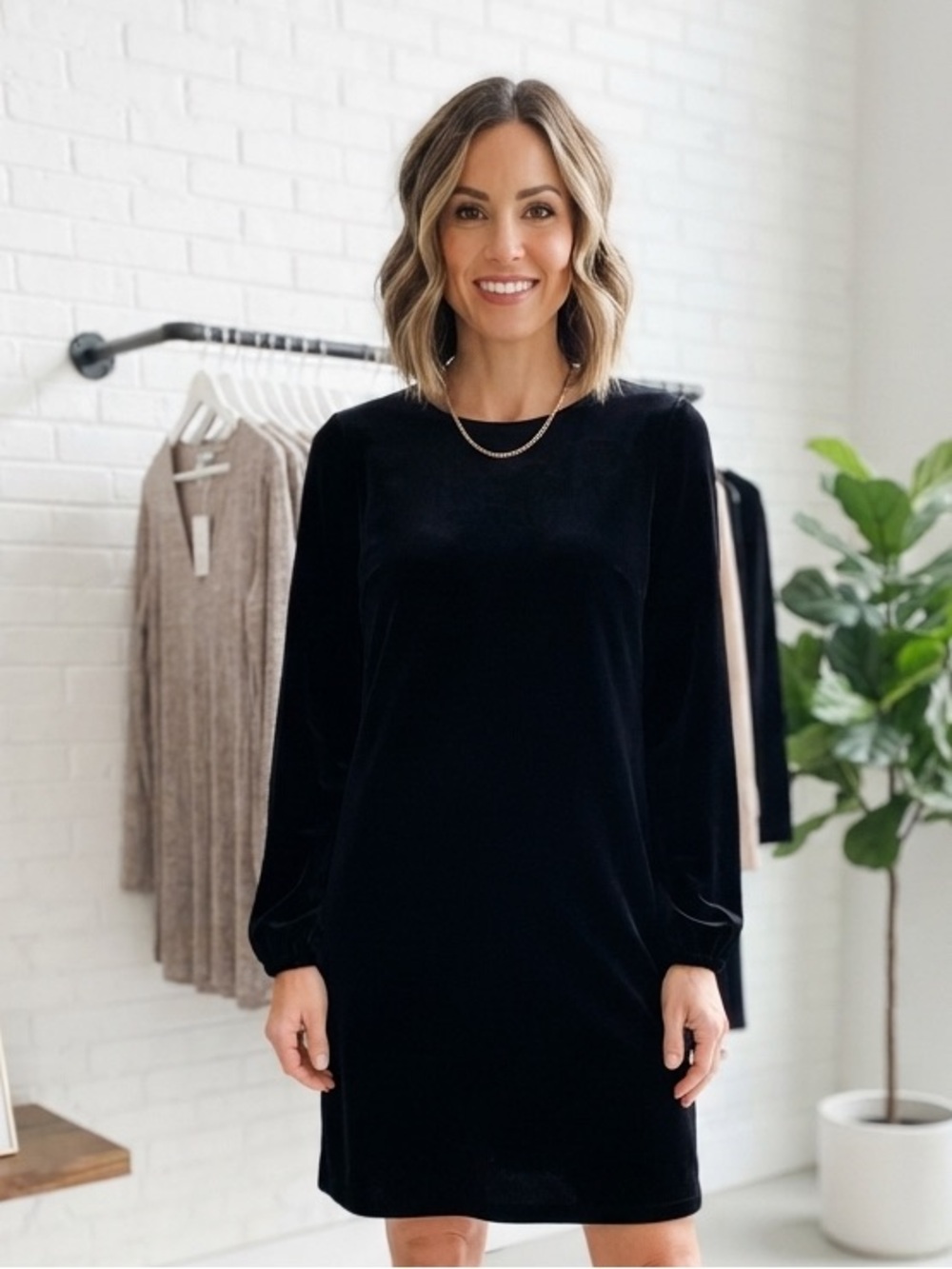 PRESTON & YORK Velvet Long-Sleeve Shift Dress S 19” p2p Black EUC